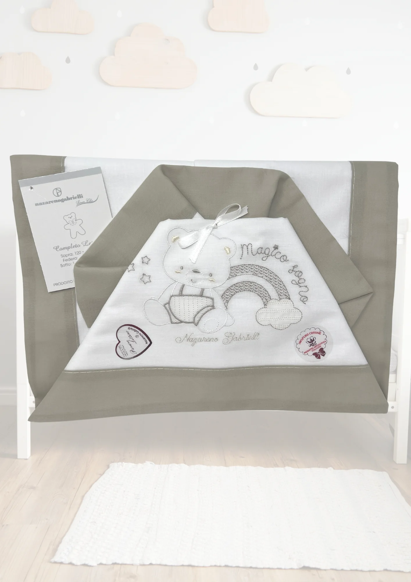 Nazareno Gabrielli Completo Culla Lettino Cotone Cielo Rosa Panna Grigio Art. Ng101 - Image 3