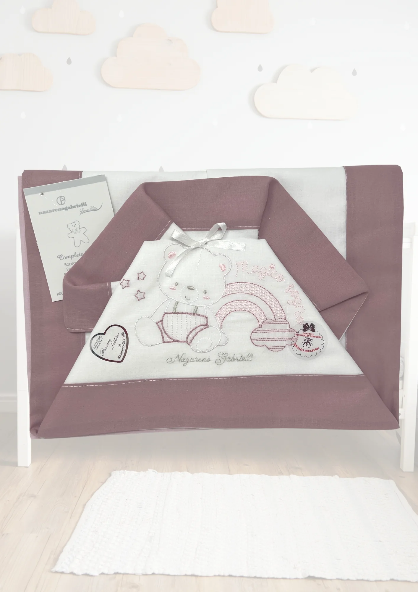 Nazareno Gabrielli Completo Culla Lettino Cotone Cielo Rosa Panna Grigio Art. Ng101 - Image 4