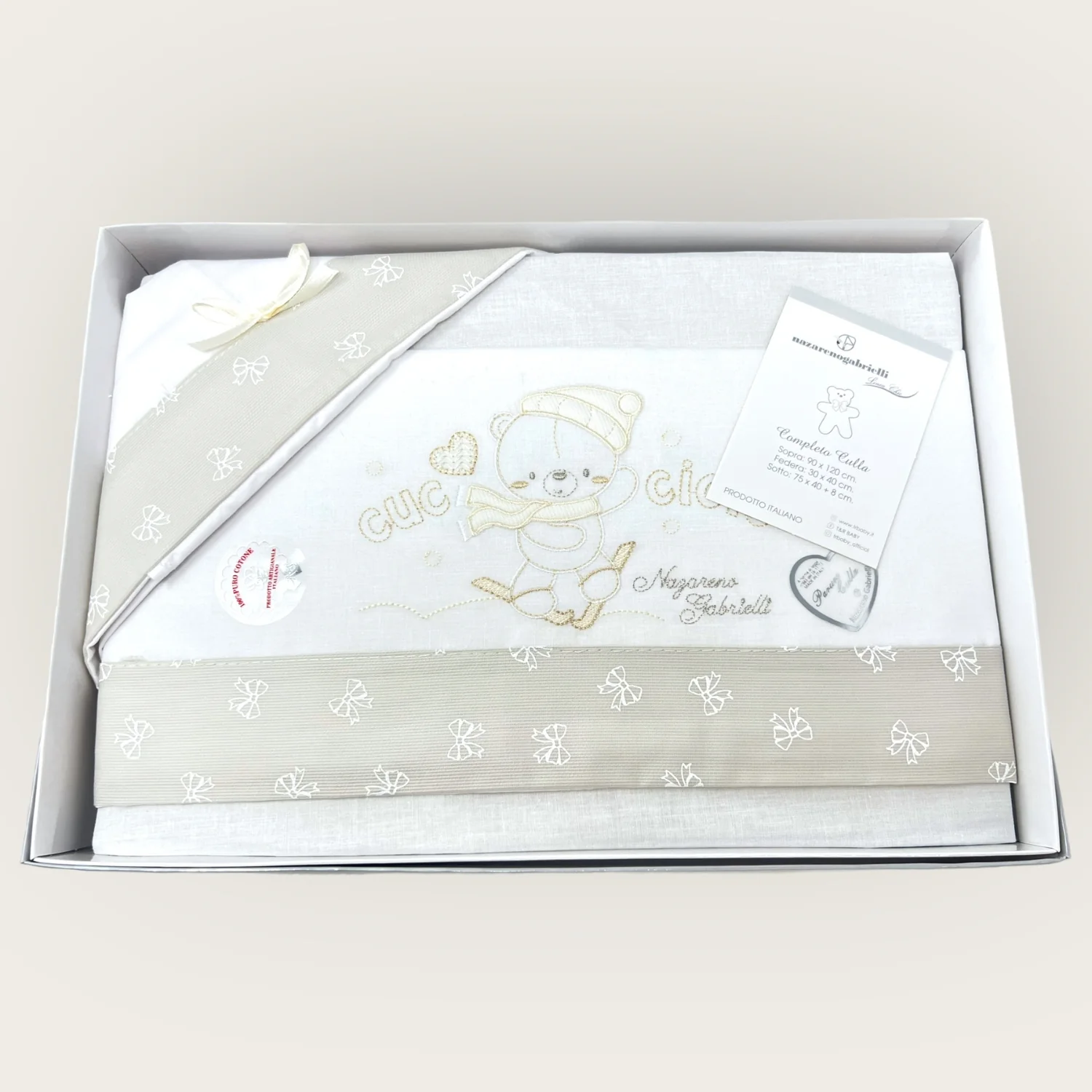 Nazareno Gabrielli Completo Lenzuola 3 Pezzi Carrozzina Ricamata 90x120 Art. Ng91-6 - Image 3