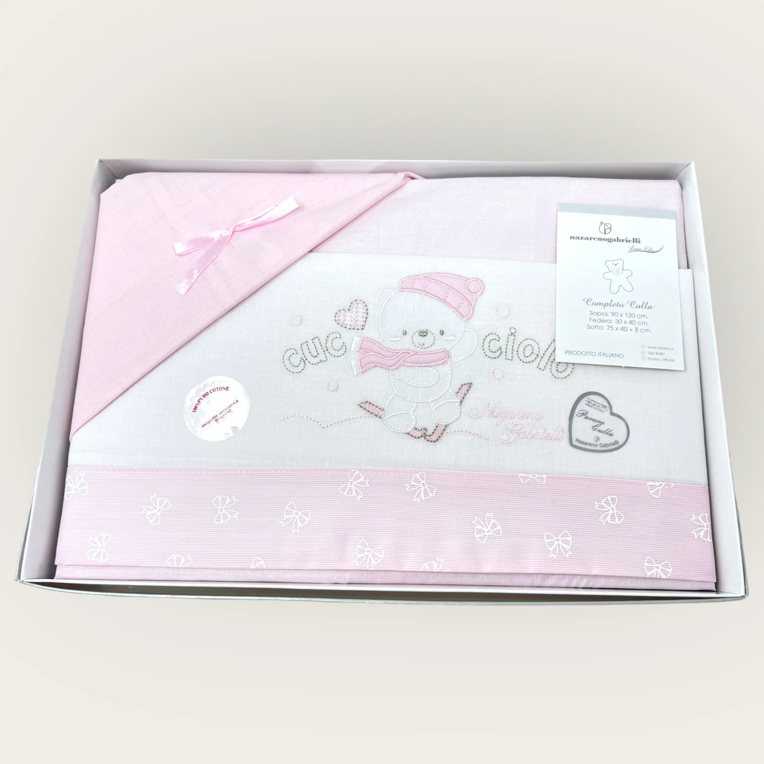 Nazareno Gabrielli Completo Lenzuola 3 Pezzi Carrozzina Ricamata 90x120 Art. Ng91-6 - Image 4