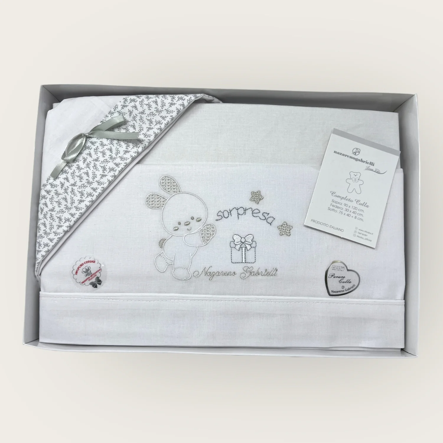 Nazareno Gabrielli Completo Lenzuola 3 Pezzi Carrozzina Ricamata 90x120 Art. Ng91-9 - Image 3