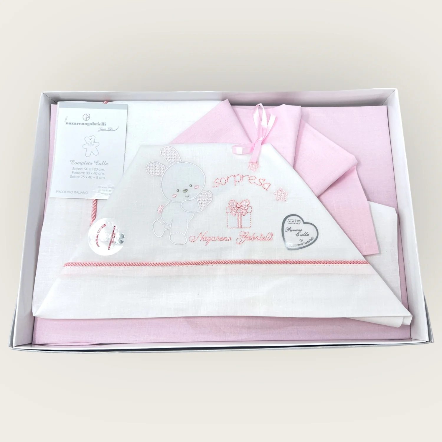 Nazareno Gabrielli Completo Lenzuola 3 Pezzi Carrozzina Ricamata 90x120 Art. Ng91-9 - Image 4