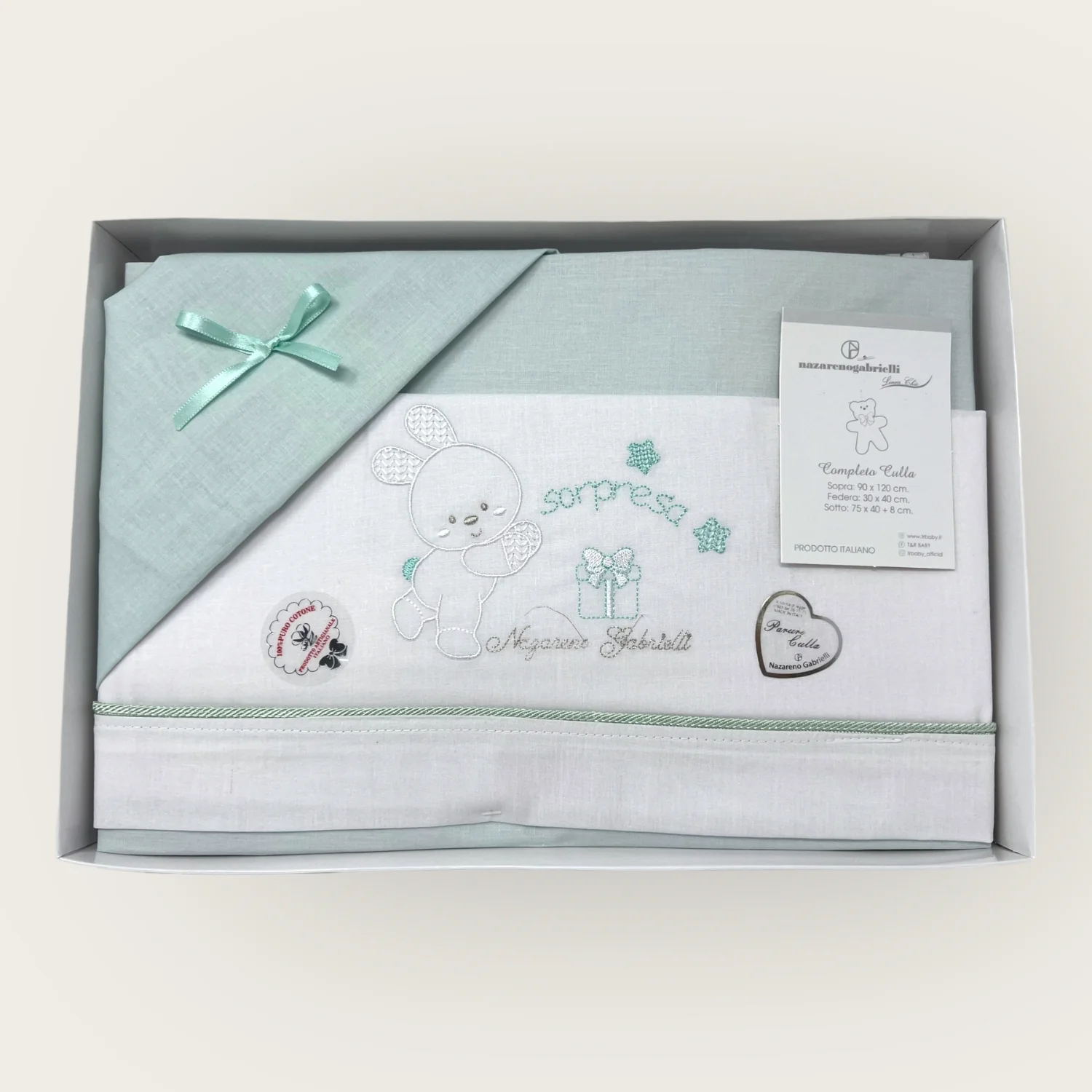 Nazareno Gabrielli Completo Lenzuola 3 Pezzi Carrozzina Ricamata 90x120 Art. Ng91-9 - Image 5